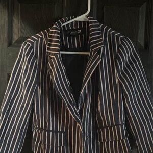 Forever 21 Women's Navy and Pink Striped Blazer